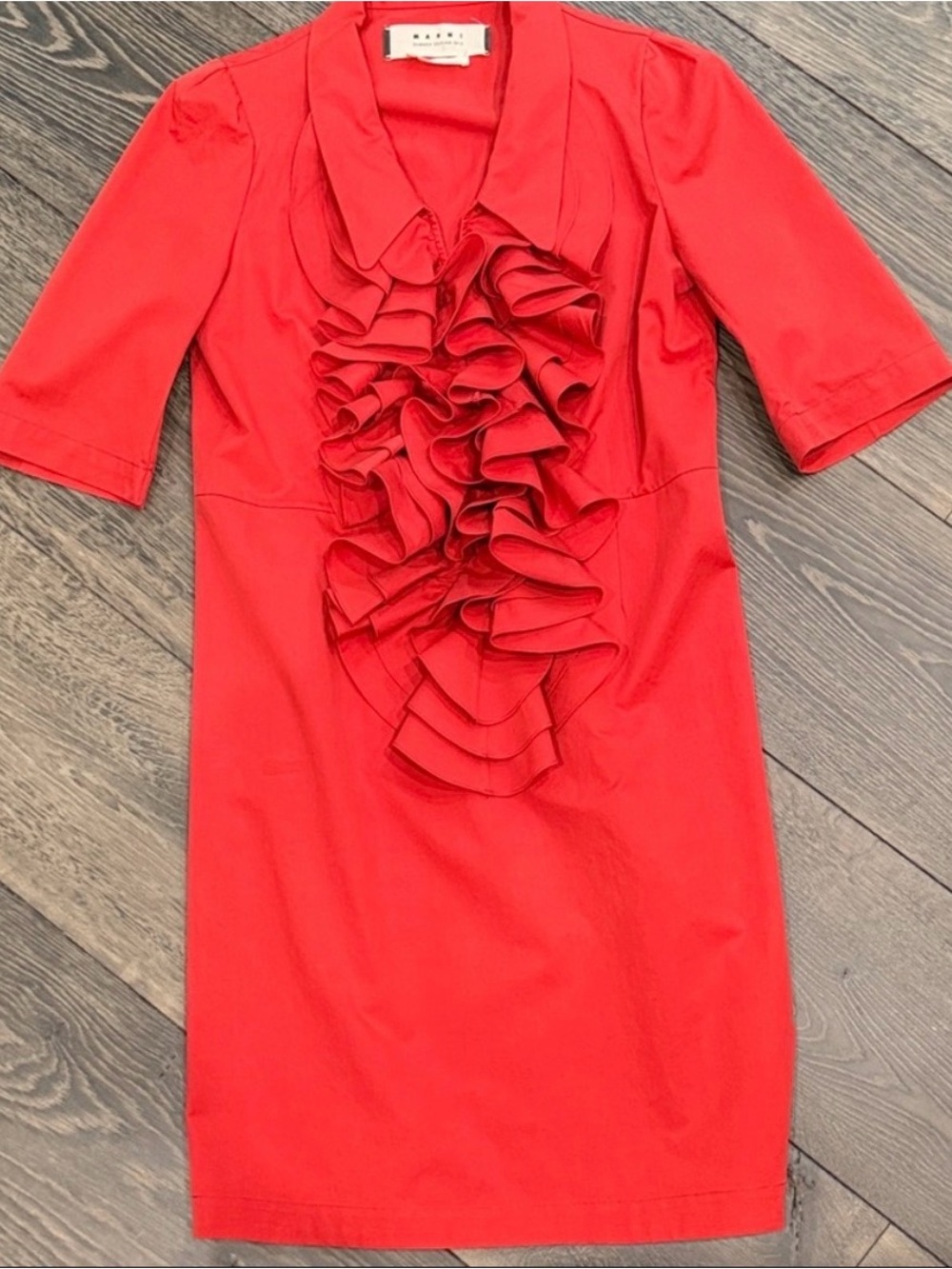 Marni Red Ruffle Midi Dress